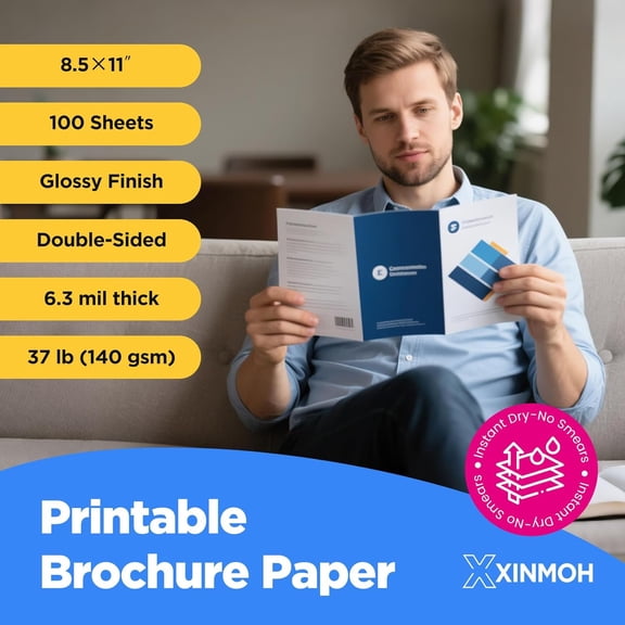 PYYNA-100 Sheets Inkjet Glossy Brochure and Flyer Paper 8.5x11 Inch 37lbs 140gsm, Photo Printing Paper, Glossy Cardstock, Professional Quality Double Sided Instant Dry and Water-Resistant