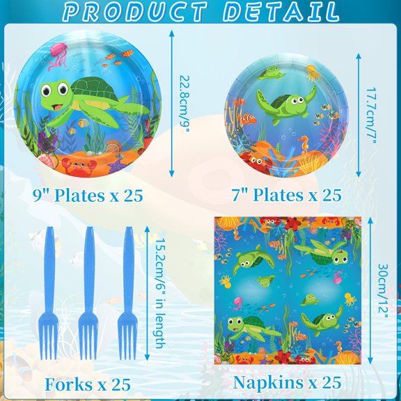 PYYNA-100Pcs Turtle Party Decorations - Turtle Party Plates and Napkin, Turtle Tableware, Turtle Party Gifts, Turtle Birthday Party Supplies - Serves 25 (Turtle)