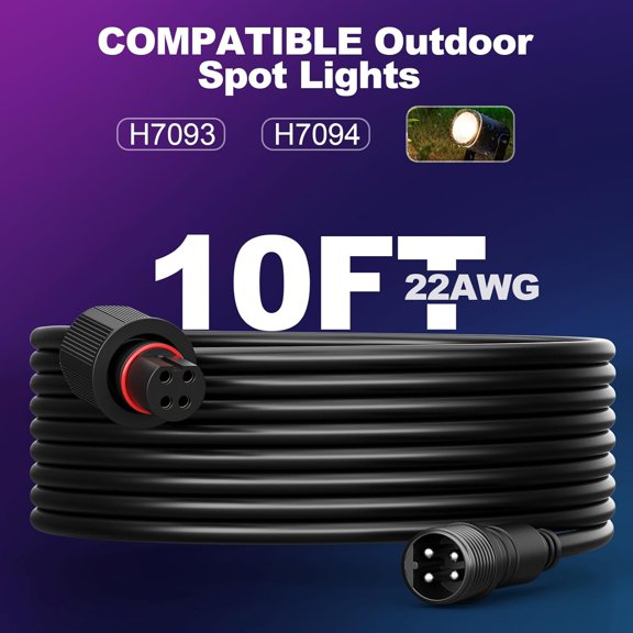PYYNA-10FT Outdoor Extension Cable for Go-ee Outdoor Spot Lights 2, IP68 Waterproof Extension Cord Compatible with Go*ee H7093 H7094-4 Pin Plug Patio Decorations