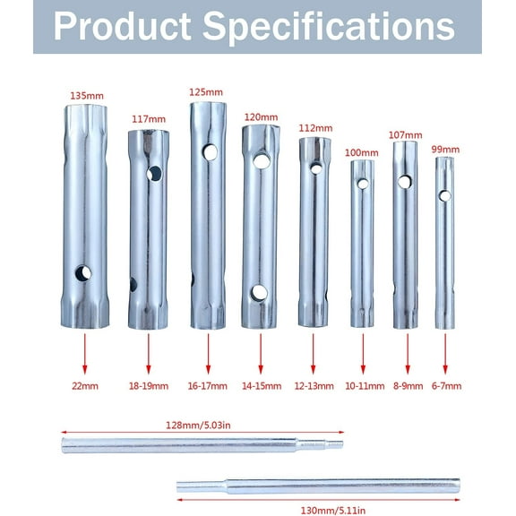 PYYNA-10Pcs Dual-Ended Wrench 6-22mm, Socket Plumber Back Nut Tap Spark Plug Spanner Set Extended Spark Plug Wrench Set Dual Purpose Hollow Hexagonal Threaded Sleeve Tool