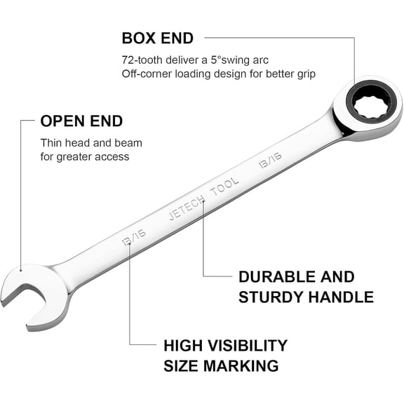 PYYNA-13/16 inch Ratcheting Combination Wrench, Industrial Grade Gear Spanner with 12-Point Design, 72-Tooth Ratchet, Forged and Heat-Treated Cr-V Steel, SAE