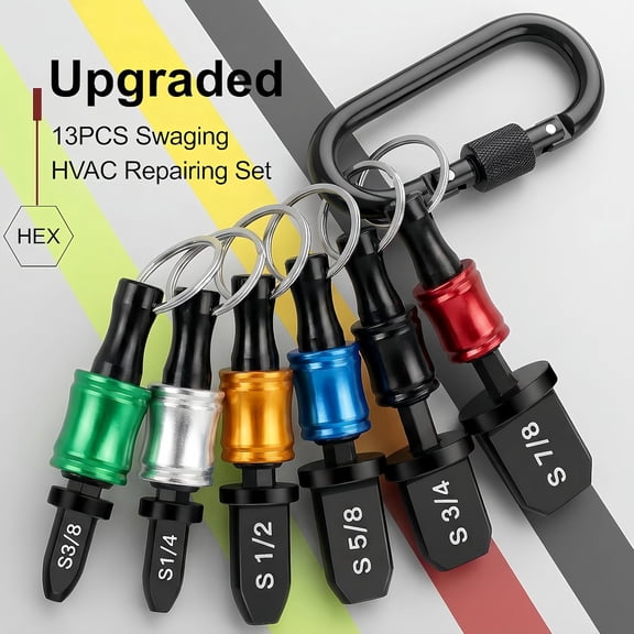 PYYNA-13PCS Swage Tool HVAC Repairing Set with Bit Holders, Hvac Gifts, Air Conditioner Copper Tube Expander Swaging Tool Drill Bit Copper Pipe Swage 1/4'', 3/8'',1/2'',5/8'',3/4'',7/8''