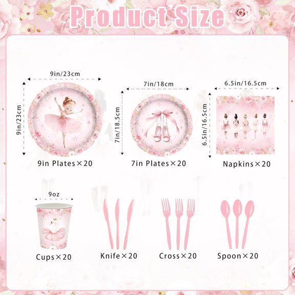 PYYNA-140Pcs Pink Ballerina Birthday Party Decorations Girls Dancing Ballet Theme Party Supplies Tableware Plates Napkins Cups Forks Set Serve 20 Guests