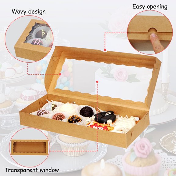 PYYNA-15PCS 12x5x1.5Inch White Bakery Boxes with Window Cookies Boxes Chocolate Truffle Boxes Macaron Boxes Cakesickle Boxes Browines Treat Boxes for Christmas Valentine's Easter Mother's Day