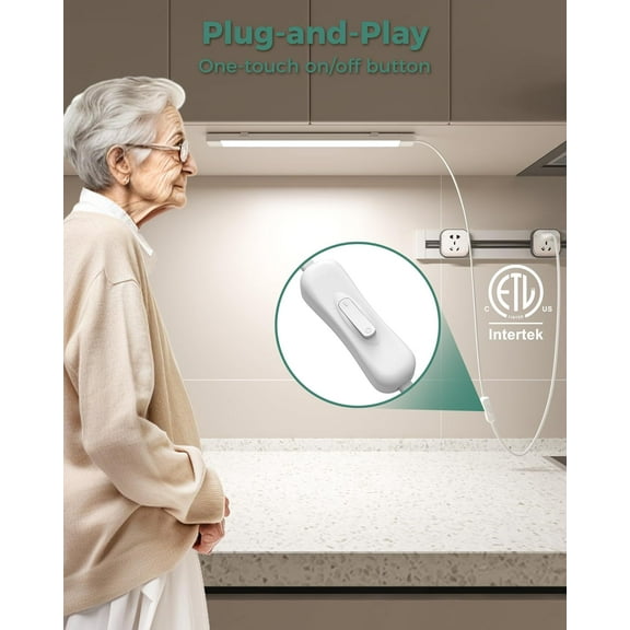 PYYNA-16 Inch Under Cabinet Lights,Plug and Play Under Counter Lighting,6000K Cool White with 700LM Bright,ETL Light Bar with ON/Off Switch for Kitchen,Under Desk,Workbench