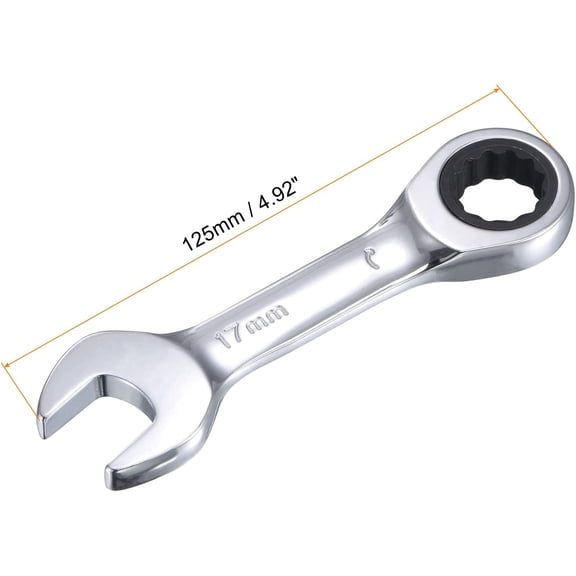PYYNA-17mm Stubby Ratcheting Combination Wrench Metric 72 Teeth 12 Point Box Ended Tools, CR-V