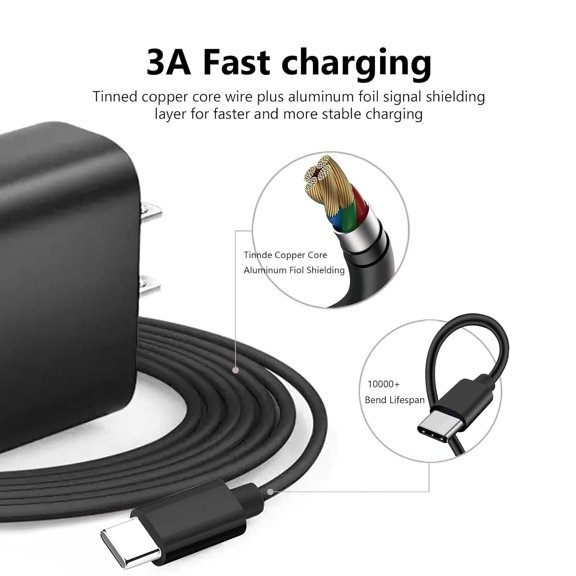 PYYNA-18W Fast Charger Fit for T-Mobile REVVL 6 PRO 5G/REVVL V+ 4 4+ 2 Plus 4 Plus 5G/Revvlry+,Samsung Galaxy A32 A42 A52 5G A12 A13 S10 S10+ S10e S9 S9+ USB Type-C Phone USB-C Charging Cable Cord (6