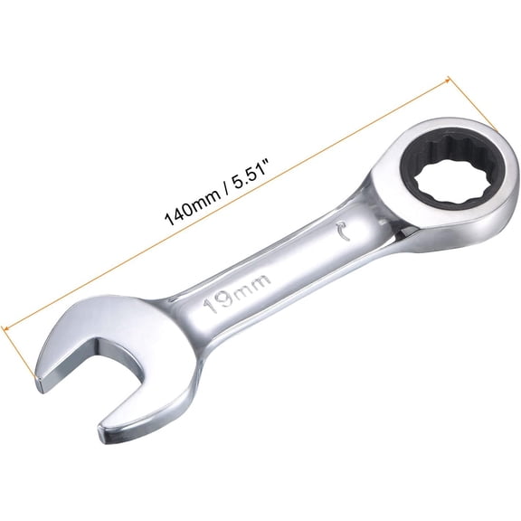 PYYNA-19mm Stubby Ratcheting Combination Wrench Metric 72 Teeth 12 Point Box Ended Tools, CR-V
