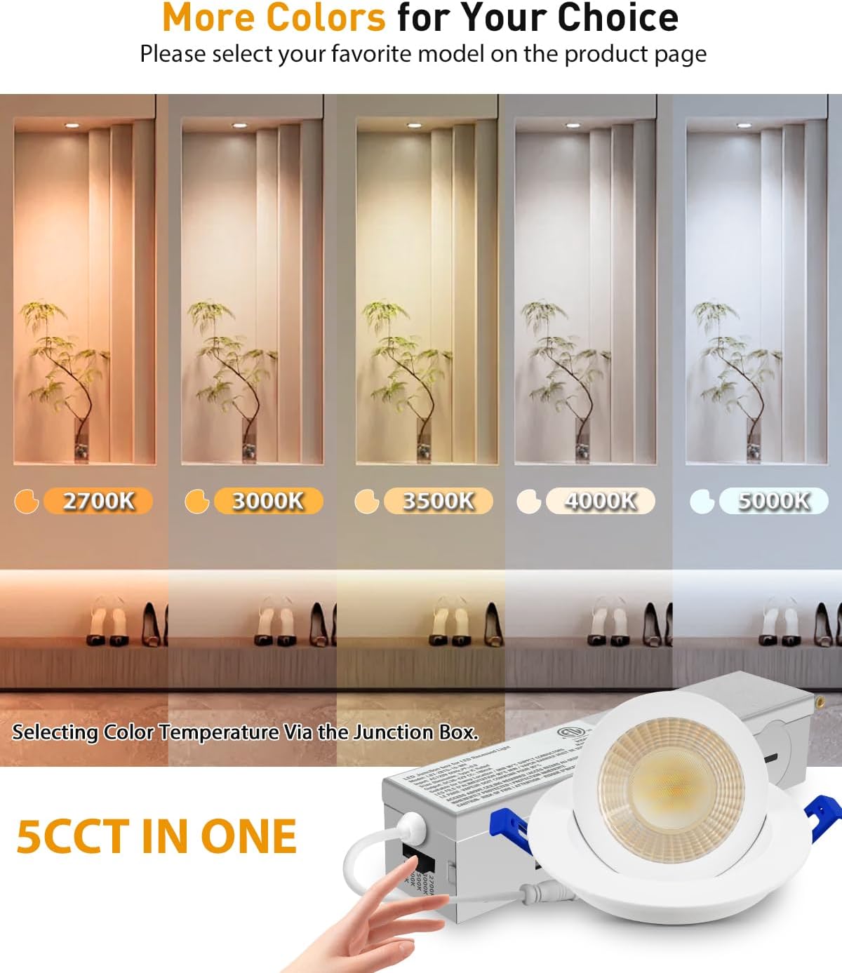PYYNA-2 Inch 5CCT Gimbal Led Recessed Lighting with Junction Box, 360 ...