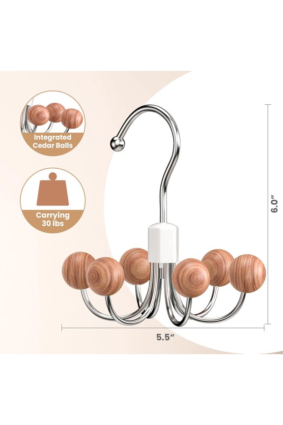 -2-Pack 360 Swivel Hoodie Hangers with 6 Cedar Balls, Closet Organizer for Bra, Scarves, Belts, Purse & Accessories Storage