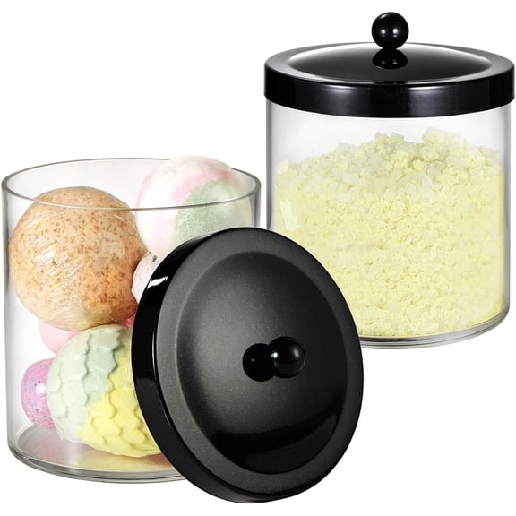 PYYNA-2 Pack 50 Oz Large Plastic Apothecary Jar with Black Stainless Steel Lid - Shatterproof Laundry Pods Container - Modern Industrial Bathroom & Kitchen Storage Organizer for Scent Beads, Bath Bom