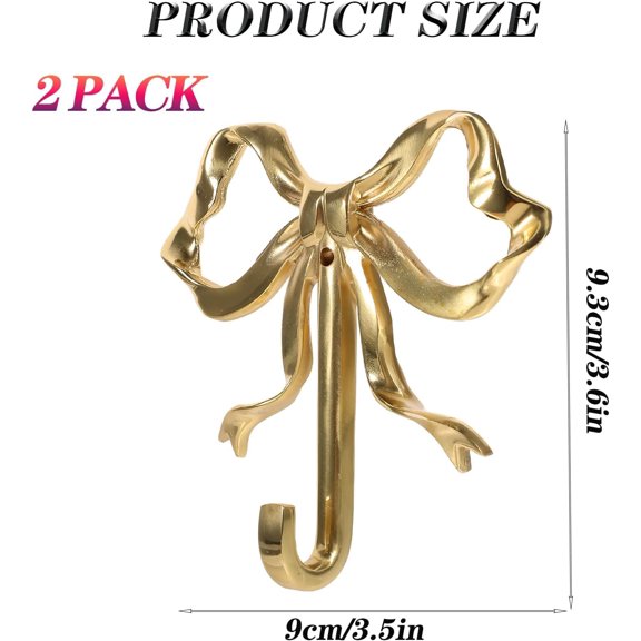 PYYNA-2-Pack Gold Bow Wall Hooks Gold Brass Coat Hook Home Decorative Hook Bow-Knot Brass Hanger for Wall Hooks for Hanging for Coat Hat Towel Multi-Purpose Hooks