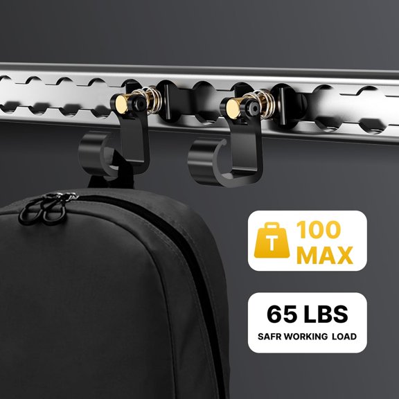 PYYNA-2 Pack L Track Hooks with Single Stud Fitting, Spring-Loaded Adjustable Gear Hook, 100LBS Max Load Capacity, Heavy Duty Tie Down Accessories for Trailers & Garages - Black Gold