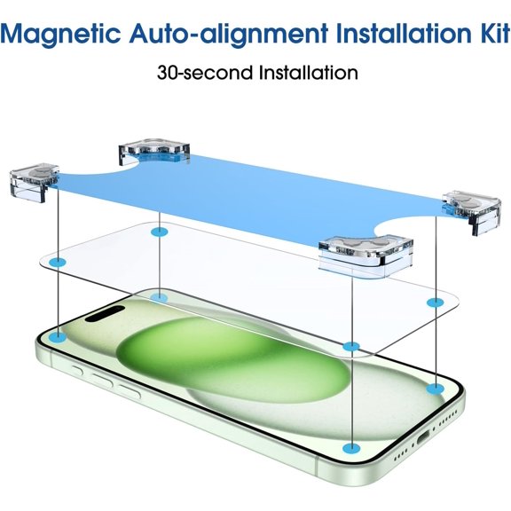 PYYNA-2 Pack Magnetic OneTouch for iPhone 15 Plus 6.7" Screen Protector [Eco Friendly & Reduce Plastic] [Indestructible Ultra 9H Tempered Glass] [15 seconds Auto-Alignment & Ultra Fast Installation]