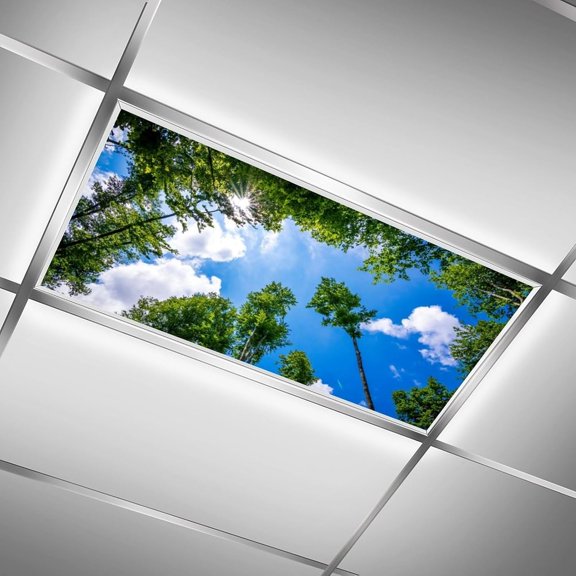 PYYNA-2 Pack Trees Fluorescent Light Cover for Ceiling Classroom Magnetic Cubicle Shade with 10 Magnets, Light Shade Panel for Classroom Office Home School,4 X 2 Ft