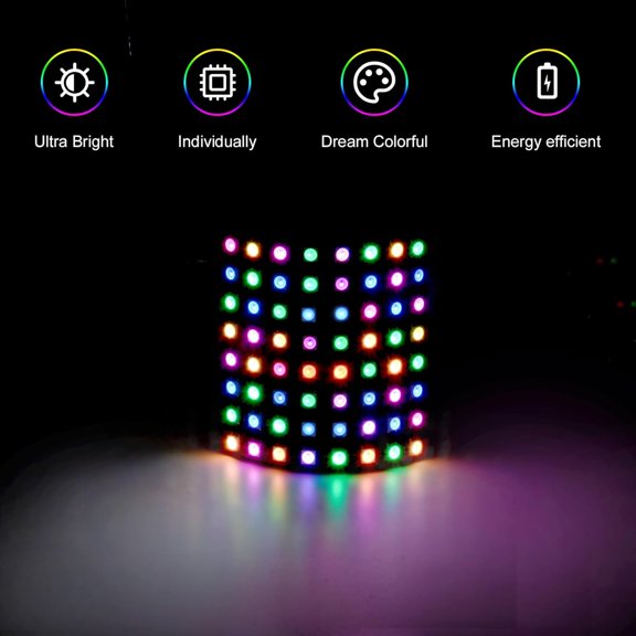 PYYNA-(2 Pack) WS2812B LED Matrix Panel, 8x8 64 Pixel RGB 5050SMD Individually Addressable IC MagicRGB Dream Full Color Flexible FPCB Work with K1000C for Image Video Text Display - DC5V