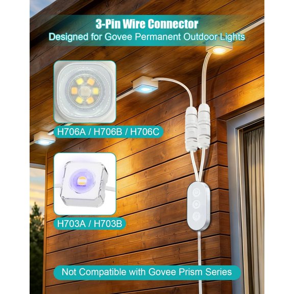 PYYNA-2 Packs Waterproof Connector Compatible with Govee Permanent Outdoor Lights, IP68 3-Pin Wire Connector Compatible with H705A H705B H705C H706A H706B H706C, DIY Extension & Repair