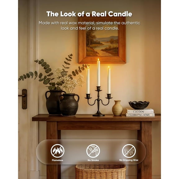 PYYNA-2 Pcs White Flameless Taper Candles with Remote and Timer, Real Wax Made 9.6" Battery Operated Candle Stick Flickering, Led Taper Candles with Lifelike Flame for Indoor Home Decor