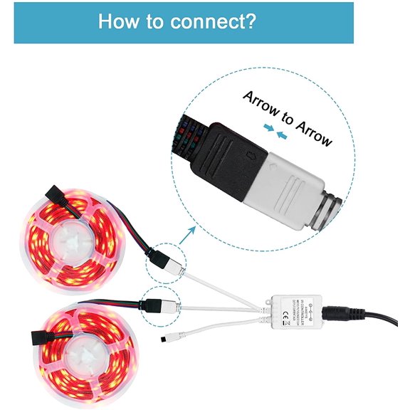 PYYNA-2-Port 44 Key IR LED Light Remote,RGB Control Box+ DC 12V 3A LED Power Supply Led Light Adapter+ 2 Pack 3.3FT Extension Cable for 5050 2835 RGB LED Strip Lights(Incompatible 24V LED Strip Light