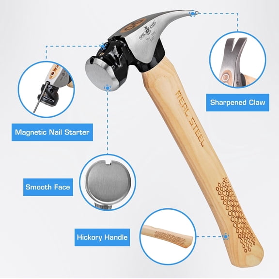 PYYNA-20 Oz Magnetic Head Rip Claw Framing Hammer with Hickory Handle Smooth Face 0402