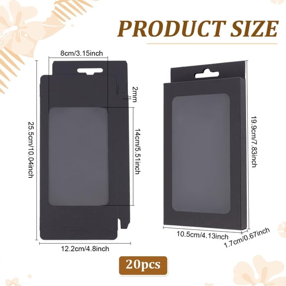 PYYNA-20 Pack Kraft Paper Boxes with Clear Window 7.5x4x1inch Black Gift Packaging Boxes for Bakery Cookies Cake Candy Wedding Party Favors