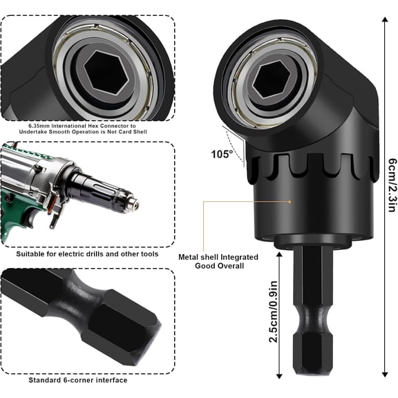 PYYNA-21 Pcs Right Angle Drill Attachment Set Includes 2Pcs Flexible Drill Bit Extension 3Pcs 360 Rotatable 1/4 3/8 1/2" Impact Grade Socket Adapter 3Pcs Drill Bit Holder 10 Short Screwdriver Bits