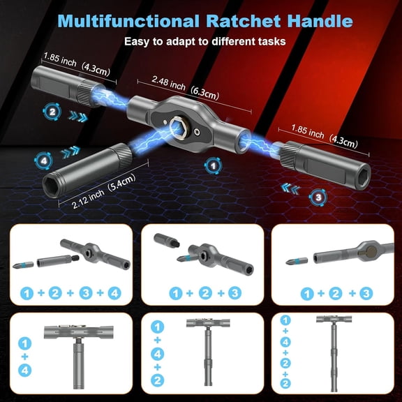 PYYNA-24 In 1 Magnetic Screwdriver Set DIY, Portable Ratchet Screwdriver Set with T Handle, Removable Self-Assembly Precision Screwdriver Kits Compact for PC, Furniture, Bicycle