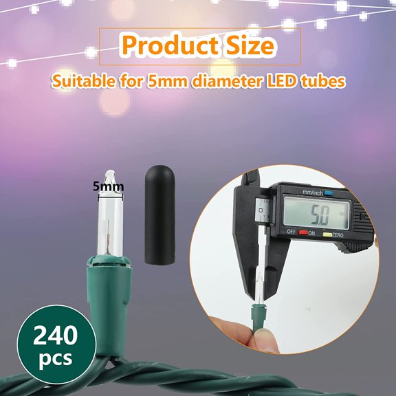 PYYNA-240 Pcs No Glow Caps for String Lights, Rubber Christmas Blackout Light Cap Covers for 5mm Diameter Christmas LED String Lights to Hide The Extra Lights Not Needed240PCS
