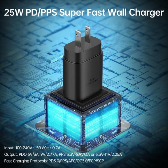 PYYNA-25W Super Fast Charger Type C Wall/Car Charger Combo Kit for Samsung Galaxy S26 S25 S24 S23 S22 S21 Ultra Plus A53 A52 A14 A25 A42 A32 Xcover 7 6 iPhone 17 16 15 Pro Max Pixel 10 9 8 Moto USB C