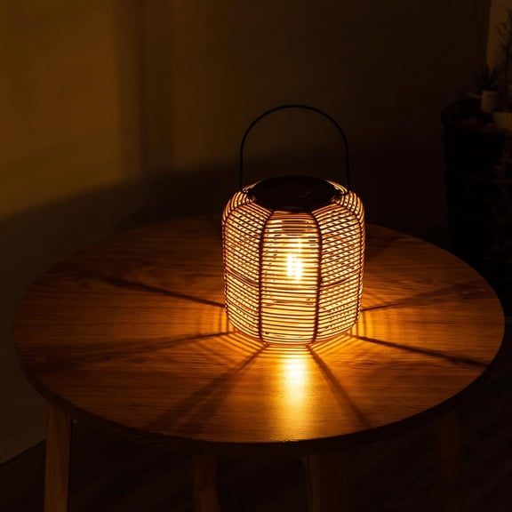 PYYNA-2PK Solar Lanterns Outdoor Waterproof Hanging Rattan Lantern Lights Solar Powered Decorative Table Lamp for Garden Patio Courtyard Lawn