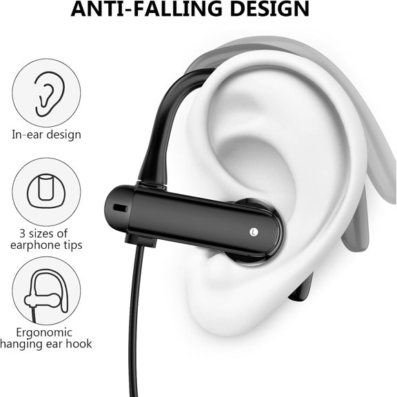 PYYNA-3.5mm Wired Headphones Over Ear Buds for School Earhook Wrap Around Corded Plug in Earphones Sport Running Workout Gym Earbuds Microphone for iPhone 6 6s Samsung/Galaxy A14 MP3 MP4 PC Laptop Co