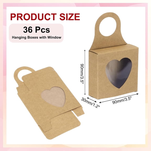 PYYNA-3.5x3.5x1.2 Kraft Paper Boxes with Heart Window & Handle, 36 Pack Small Treat Gift Box for Wine Bottles, Wedding Party Favors, Christmas Gifts, Brown