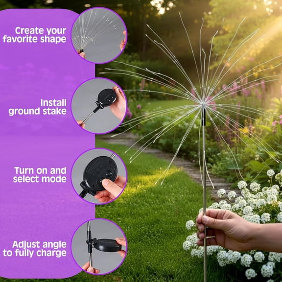 PYYNA-3 Pack Mardi Gras Solar Firework Lights 120 LED 8 Modes Waterproof Multicolor Mardi Gras Solar Stake Lights Outdoor Landscape Lamp for Garden Yard Patio Pathway Lawn Carnival Decoration