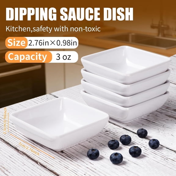 PYYNA-3 oz Square Dipping Bowl, White Melamine Sauce Dish for Home Kitchen BBQ Picnic Restaurant Dipping Sauce Design for Soy Sauce, Ketchup, Side Dishes, Snacks, etc 12Pcs (12)