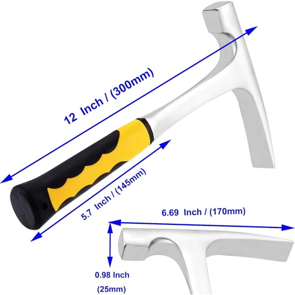 PYYNA-32 oz 12 Inch Rock Pick Hammer, Brick Hammer, Geological Rock with Flat Tip and TPR Rubber Grip
