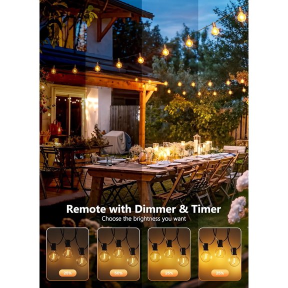 PYYNA-37Ft Outdoor String Lights with Remote, 11 G40 Shatterproof LED Bulbs, Waterproof Connectable Hanging Patio Lights for Porch, Backyard, Bistro, Deck, Balcony, Home Decor, 2700K Dimmable