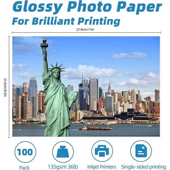 PYYNA-37lb Thin Flyer Paper Glossy 8.5x11 Inkjet 100 Sheets Single Side DIY Chip Bag 135gsm Printer Picture for Inkjet Printer with Dye Ink Letter size A4 Brochure (8.5X11X100)