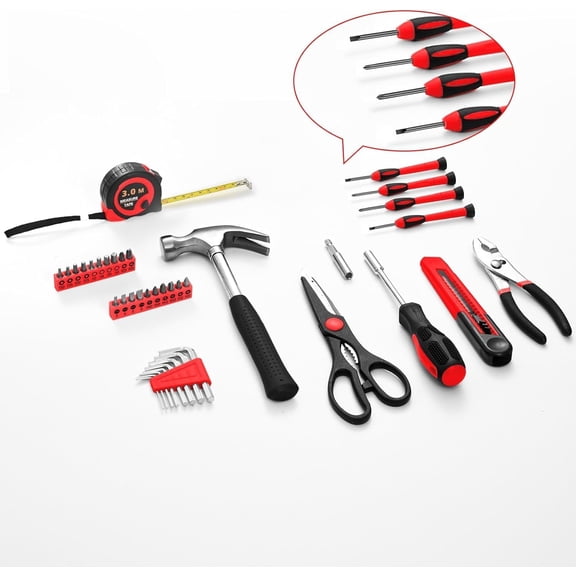 PYYNA-Buyohlic 39-Piece Starter Tool Kit General Household Tools with Plastic Toolbox Case
