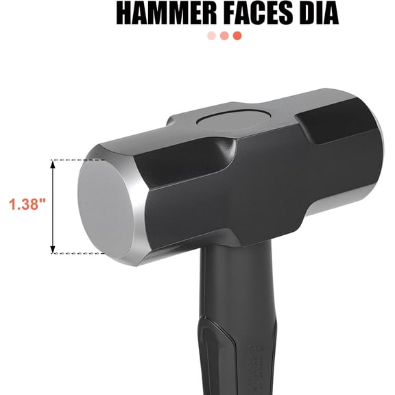 PYYNA-3lb Sledge Hammer - Heavy Duty Drilling Hammer with Forged Steel Head & Fiberglass Handle, Perfect for Demolition, Construction, and Blacksmithing