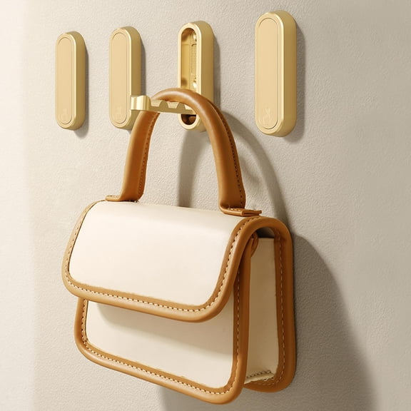 PYYNA-4 Pack Folding Coat Hooks, Folding Wall Hooks for Hanging Coats, Towel, Hangers, Hat, Backpacks, Heavy Duty Wall Hooks Zinc Alloy Folding Hooks (Gold)