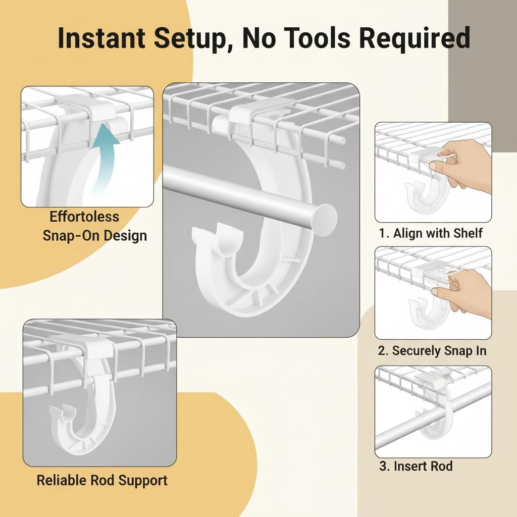 PYYNA-4 Pack Hanging Closet Rod Support Brackets, 3/4 J-Shaped Snap-On ...