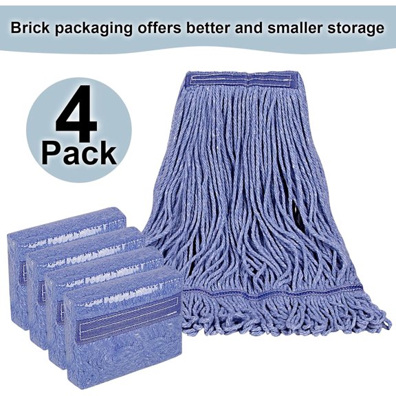 PYYNA-4 Pack Heavy Duty Mop Head Replacements,String Mop Head for Commercial,Used for Home,Office and Kitchen,Washable,Reusable Mop