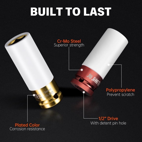 PYYNA-4-piece Impact Lug Nut Socket Set,1/2" Drive, Metric 17-19-21-22 mm, Thin Wall with Colored Covers, 6 Point, Wheel Lug Nut Sockets with Protective Sleeve with Non-Marring Rim Guard