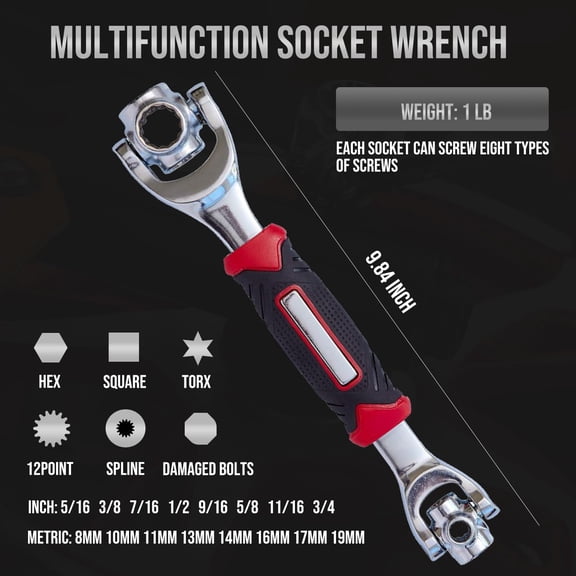 PYYNA-48-in-1 Socket Wrench, Flexible Multi Functional Dog Bone with Rubber Handle, 360 Degree Rotating Head, Any Size Standard Span for Auto Repair and More