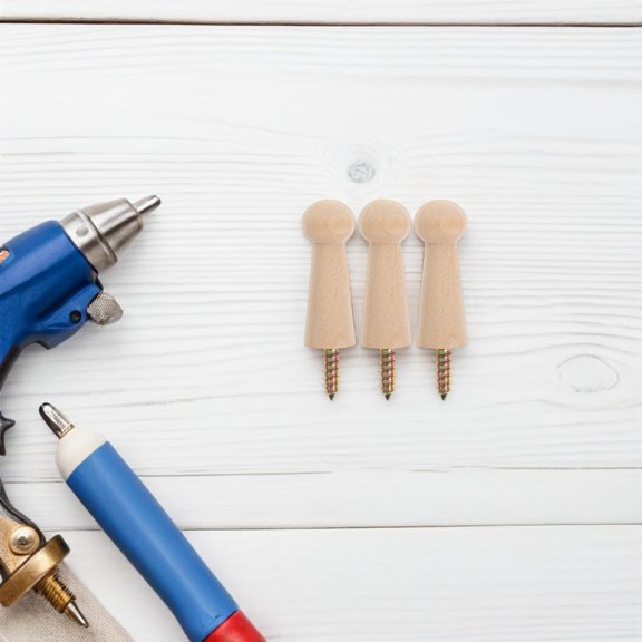 PYYNA-4Pcs Wooden Shaker Peg Wood Screw Unfinished Hardwood Hanger Hook with Hangerbolt for Hanging Coats Hats Towels Rounded Edges Spiral Mount for Entryway Bathroom Bedroom