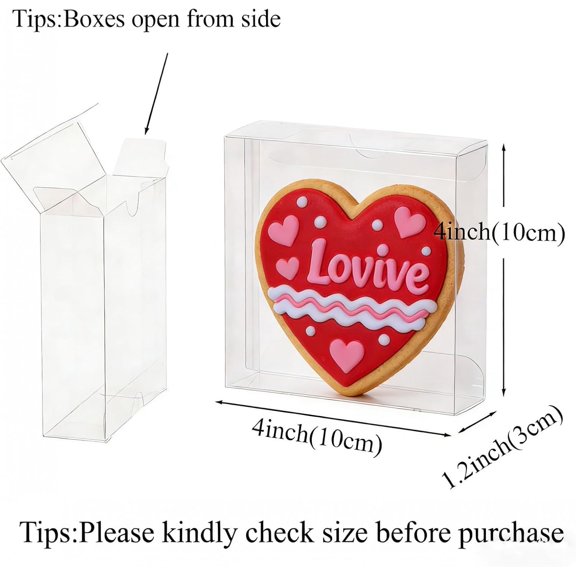 PYYNA-50 Pack 4x4x1.2inch Clear Single Cookies Boxes with Full Window Plastic Boxes Bakery Packaging for Small Treat Macaron Donut Chocolate Dessert Party Christmas Valentine's Mother's Day Birthday
