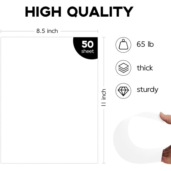 PYYNA-50 Pack White Cardstock 8.5 x 11 White Paper, 65lb Card Stock Printer Paper for Cards Making, Office Printing, Certificate