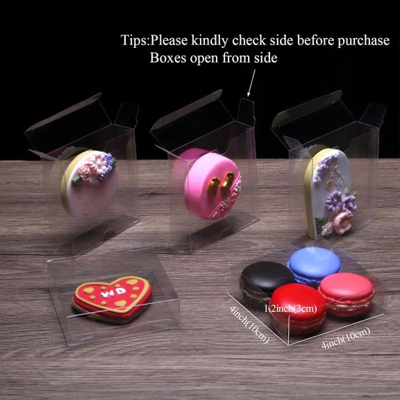 PYYNA-50Pcs 4x4x1.2inch Clear Single Cookies Boxes with Full Window Macaron Boxes with Full Window for Cookies, Macarons, Brownies, Small Treats, Candy, Mini Pies - Wedding, Birthday Party