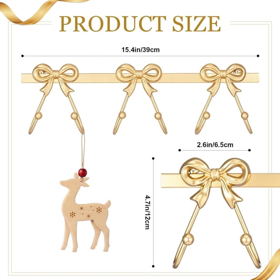 PYYNA-6 Hooks Bow Wall Hook Hanger, Metal Mounted Functional Hooks, Gold Wall Decorative Coat Rack for Robes Coats Bags Hats Towels Home Bathroom Living Room Office