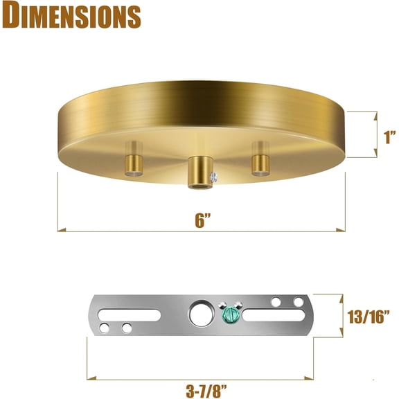 PYYNA-6 Inches Light Canopy Kit with Heavy Duty Replacement Ceiling Cover Plate & Mounting Hardware for Lighting Fixtures Chandelier Pendant Lamp or DIY Project (Brass)